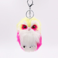 Porte-clés 3D en fausse fourrure d'hibou avec pompon, pendentif de sac à main, porte-clés en fourrure de lapin moelleuse, breloque mignonne en peluche d'hibou