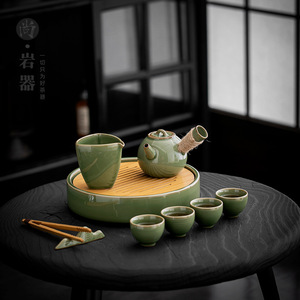 Juego de Té de Cerámica, Una Tetera y Cuatro Tazas, Hecho a Mano, Estilo Vintage para Oficina - Product Image 1