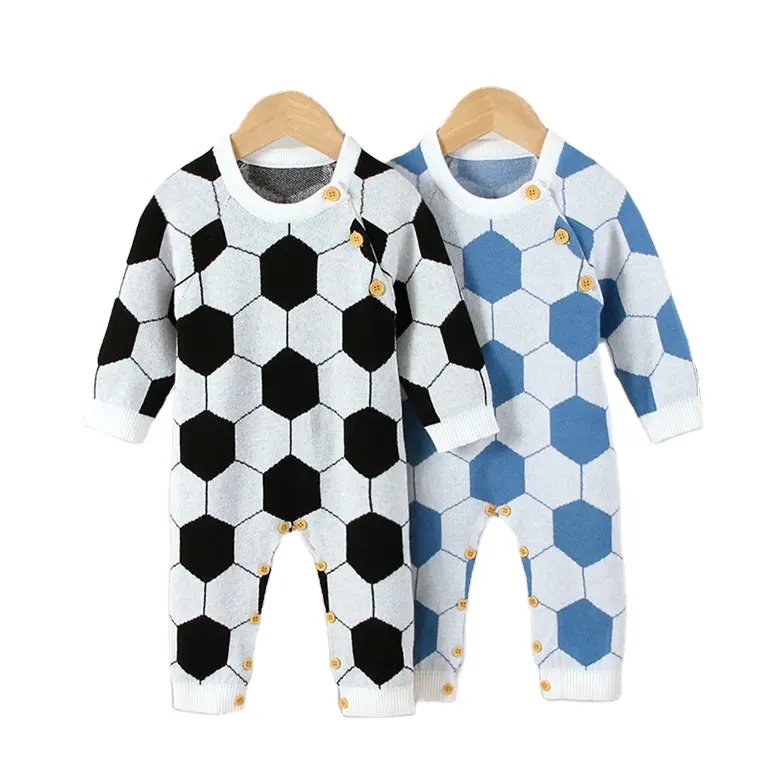 2021 सुपर नरम नई डिजाइन फुटबॉल मॉडलिंग बुना हुआ बच्चे Rompers प्यारा कपड़े नवजात शिशु के लिए
