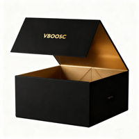 Boîte cadeau pliante noire en carton rigide mat de luxe, personnalisée avec logo, grand format, étanche, doublée d'éponge, fermeture magnétique, prix abordable