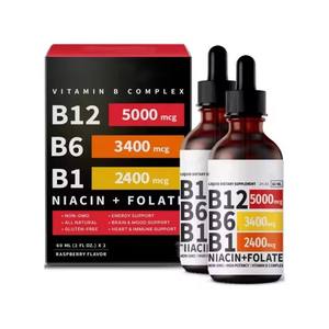 Suplemento Dietético Líquido, Gotas de <span class=keywords><strong>Complejo</strong></span> Vitamínico <span class=keywords><strong>B</strong></span> con B12, B6, B1, Niacina, Ácido Fólico, Antioxidante y Energético, Sin GMO - Product Image 5