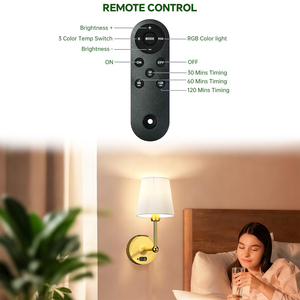 15-Color <b>RGB</b> Detachable Battery LED Wall Lamp, Rechargeable Touch Dimming <b>Control</b>, Modern Style Bedside Lamp - Product Image 2