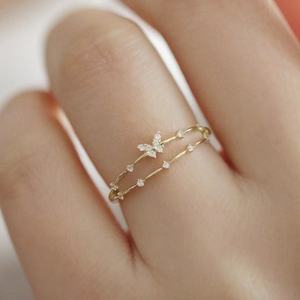 خواتم مناديل فاخرة من الذهب الخالص عيار 14 قيراط مع ألماس طبيعي حقيقي، هدية فاخرة على شكل فراشة، مجوهرات خواتم المناشف - Product Image 5