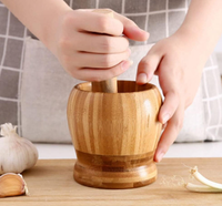 Natuurlijke bamboe 2-delige mortier en stamper set, handmatige knoflook- en gembermolen, multifunctionele kruiden- en pepermaler