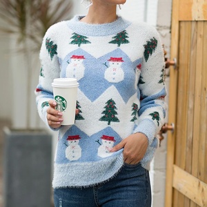 <span class=keywords><strong>Pull</strong></span> en tricot décontracté à col rond pour femmes, motif bonhomme de neige en fausse fourrure de vison, automne-hiver - Product Image 2