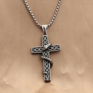 <b>Titanium</b> Steel Snake Cross Pendant Men's Necklace Geometric Design Everyday Wear 280407 - Product Image 1