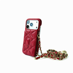 Custodia a tracolla di lusso in pelle PU trapuntata con porta carte per <span class=keywords><strong>iPhone</strong></span> 13/14/15/16/17 Pro Max, antiurto, con funzione <span class=keywords><strong>portafoglio</strong></span> - Product Image 1