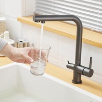 Robinet de cuisine moderne minimaliste gris avec système de filtration d'eau potable PVD, pulvérisateur extractible et robinets domestiques