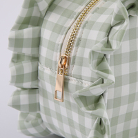 Trousse de Toilette Monogramme à Expédition Rapide Keymay, en Polyester Doux, Motif Gingham Bleu Rose Sauge, Pochette Cadeau à Volants, Sac de Maquillage à Carreaux