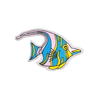 Colorful Marine creatures large tropical fish embroidered cloth applique clothing decorative patch handmade decal for children