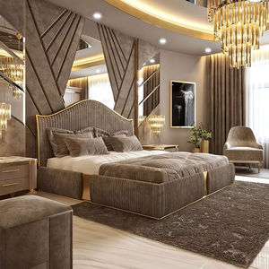 Set di Mobili per Camera da <span class=keywords><strong>Letto</strong></span> di Lusso Italiano, <span class=keywords><strong>Letto</strong></span> <span class=keywords><strong>Matrimoniale</strong></span> Queen o King Size, Struttura Moderna in Metallo, Rivestimento in Velluto con Testiera - Product Image 2