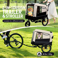 Remorque de vélo pour chien en métal d'extérieur, plateforme à trois roues, poussette 2-en-1 pour animaux de compagnie, porte-vélo, cadre pliable à dégagement rapide, antidérapant