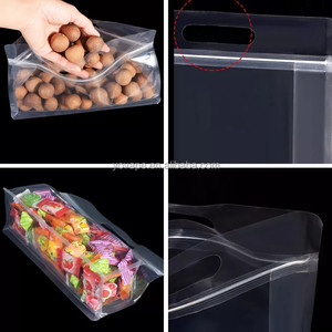Food grade eight sides recycled kraft paper reusable ziplock frosted clear stand <b>pouch</b> plastic zipper bags packaging with handle - Product Image 5