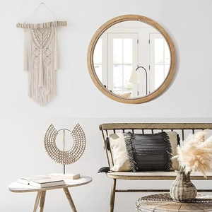 <b>Round</b> Wooden <b>Wall</b> <b>Mirror</b> Rustic Farmhouse Decorative Accent <b>Mirror</b> with Beaded Frame for Living Room Bedroom Decor - Product Image 1