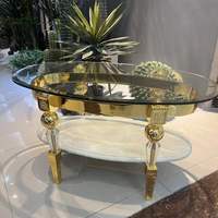 Table d'angle Antique de luxe à Double couche en marbre naturel Table à thé en cuivre doré