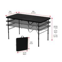 Table d'extérieur pliable réglable en HDPE écologique, imperméable, pliable en deux, légère et portable, noir intense, 4 pieds