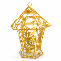 Décoration de Ramadan, lanterne rectangulaire en fer dorée scintillante, filigrane de lune, toit arabesque, feuillage pour la décoration de la maison pour l'Aïd Moubarak