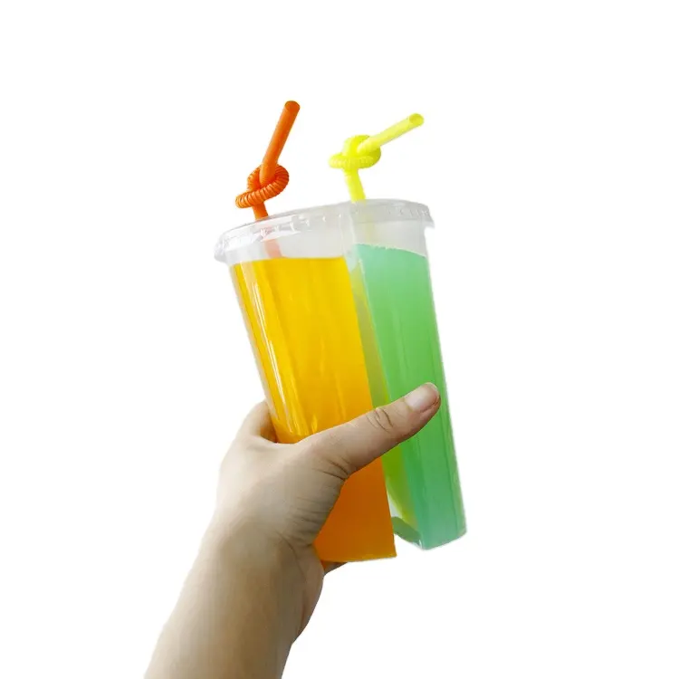 Hot販売23オンス700ミリリットルTwins Wholesale Plastic Split Bubble Tea Share Cup