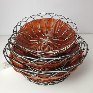 <b>Plastic</b> Woven Storage <b>Basket</b> Round 160 Series Kitchen Use Neatening Fruit Snack Plate Pastoral Style Handmade - Product Image 1
