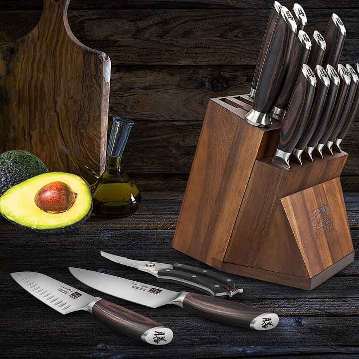 Set Coltelli Da Cucina 4 Pezzi In Acciaio Inox Tedesco Con Supporto Magnetico In Legno Di Acacia - Lame Martellate, Potente Magnete, Base Antiscivolo