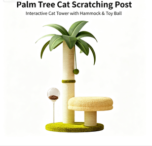 Tour interactive pour chat avec hamac et balle jouet, motif végétal, en sisal durable, pour usage intérieur. - Product Image 3