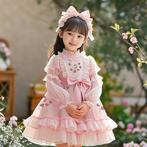 Vestito Principessa Lolita Rosa Dolce per Bambine, Autunnale, per Compleanno, Lunghezza al Ginocchio, Maniche Lunghe, ODM, per Uso Quotidiano Casual - Product Image 3