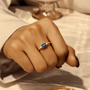 CANNER 2024 Wholesale Blue Pink Oval Shape Gemstone Zircon 18k Gold Plated <b>Open</b> <b>Rings</b> Party Gift Jewellery - Product Image 5