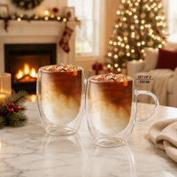 Tasses à café en verre à double paroi JY 350 ml, tasses à latte isolées, lot de 2, verrerie creuse pour la maison