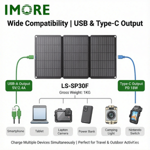 Panneau solaire portable 30W monocristallin pliable ETFE avec module USB Type C pour camping-car, camping, randonnée et charge en extérieur - Product Image 3