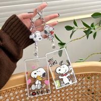 Porte-cartes transparent Snoopy avec cordon rétractable, porte-clés, protège-carte d'étudiant, protège-carte de bus et de métro