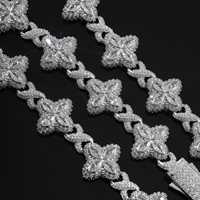 Étincelant Bling Bling Hip Hop 16mm Blanc CZ Trèfle Bracelet Collier En Laiton De Mode Fleur 5A Zircon Diamant Chaîne Cubaine
