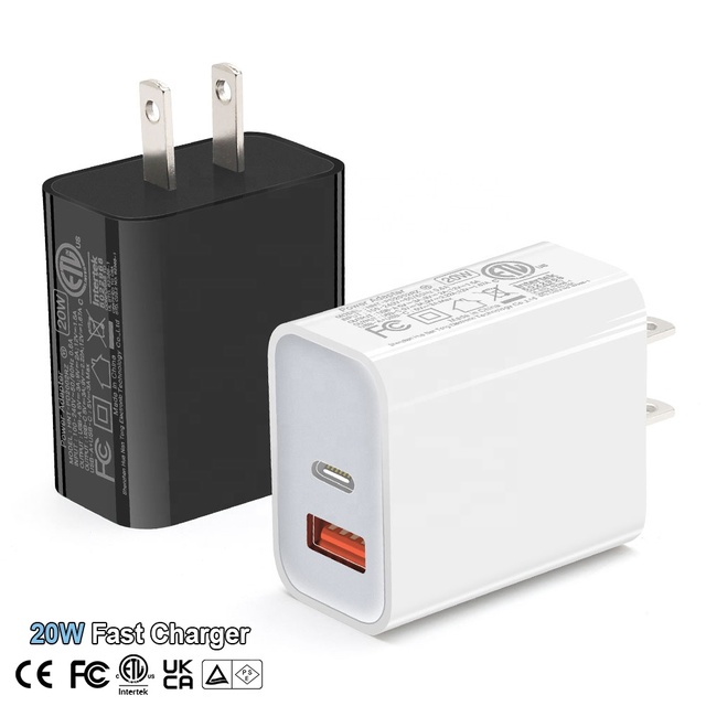 HNT Factory Wholesale PD20W & QC18W Dual Port USB & Type-C Charger Adaptor Fast Charging Phone Multi-Function USB C Wall Charger