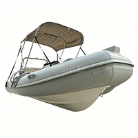 Bateau pneumatique semi-rigide (RIB) de 4,3 m (14 pieds) en Hypalon et PVC avec coque en fibre de verre, bimini top gris, idéal pour la famille, les loisirs, la pêche et la plongée