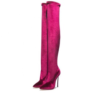 Bottes hautes à talons en satin de soie extensible pour femmes, à enfiler, couleur unie, au-dessus du genou, super longues, pour l'hiver - Product Image 6