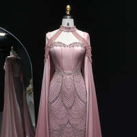 Vestido de Noche Jancember de Lujo, Color Rosa, con Cuentas, Estilo Sirena, con Mangas de Capa, Elegante, para Mujeres Árabes, Vestidos de Fiesta, Lsz662