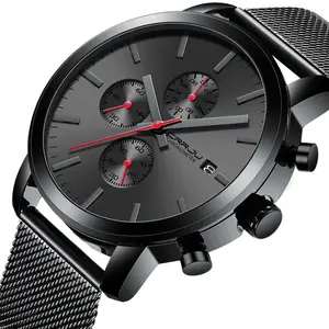 Crrju 2287 Brandable Quartz Watches Black Steel Band Water Resistant Chronograph Crrju Men Wrist Watch