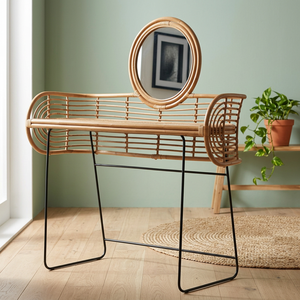 Urang Furniture ACC 053 Modern Wedding Decorative <b>Vanity</b> <b>Mirror</b> with Wood Mixed Steel Rattan Weaving - Product Image 2