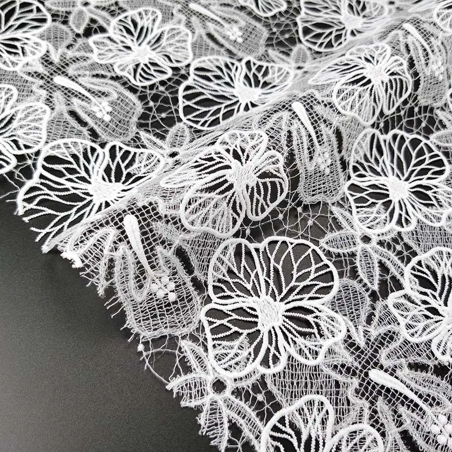 Dentelle chimique brodée de luxe, grande fleur, sans fond, tissu Soluble dans l'eau pour robe de mariée