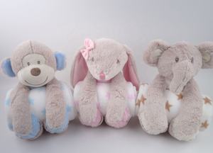 2-in-1 Ultra Soft Floral Decke Elefant Plüsch Hase Kuscheltier Set Baumwoll spielzeug für Baby Stress abbau PP Baumwolle Gesichts tuch - Product Image 4