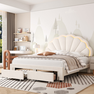 <span class=keywords><strong>Lit</strong></span> King Size et <span class=keywords><strong>Lit</strong></span> Enfant <span class=keywords><strong>de</strong></span> Style Mid-Century Moderne avec Rangement et Tête <span class=keywords><strong>de</strong></span> <span class=keywords><strong>Lit</strong></span> Lumineuse - Product Image 3