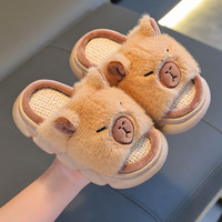 BT mignon Capybara pantoufles enfant sandales automne anti-dérapant dessin animé pantoufles lin sol chaussures intérieur respirant maison pantoufles