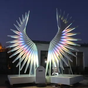 批发彩色大型不锈钢互动照明天使翅膀