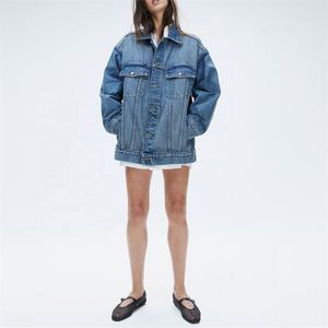Veste bomber en denim bleu foncé de haute qualité, mode automne/hiver 2025, pour femmes, coupe régulière personnalisée, coton écologique - Product Image 1