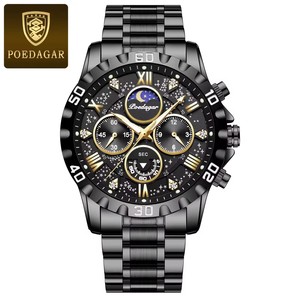 Montre POEDAGAR 973 pour homme, montre sport à quartz, étanche, lumineuse, chronographe en acier inoxydable, montres pour hommes - Product Image 1