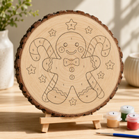 Plaque ronde en bois à peindre, thème chaussette de Noël, fourniture d'artisanat DIY pour décoration festive de bureau ou murale