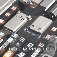Conector USB Tipo-C de 12 Pines HeXing, de Acero Inoxidable, Horizontal, Macho, Interfaz SMT para Montaje en Placa, con Enchufe, Corriente Nominal de 5A