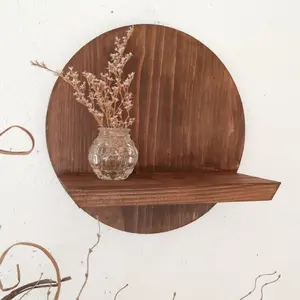 Customized DIY Round Wood Shelf Wall Hanging Circle Wall Plant Holder Display Shelf Wooden Shelf For Plants Wooden Home Decor