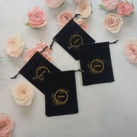 Pochette en Velours Noir Brodé Recyclable Personnalisable pour Bijoux, Petites Sacoches en Velours