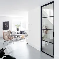 Премиум качество во французском стиле железная стеклянная дверь интерьер черная рамка стальные французские двери