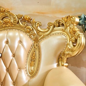 أريكة جلدية فاخرة من الخشب الصلب الأوروبي، أثاث غرفة معيشة عالي الجودة للفنادق والفلل، نحت على الجانبين - Product Image 3